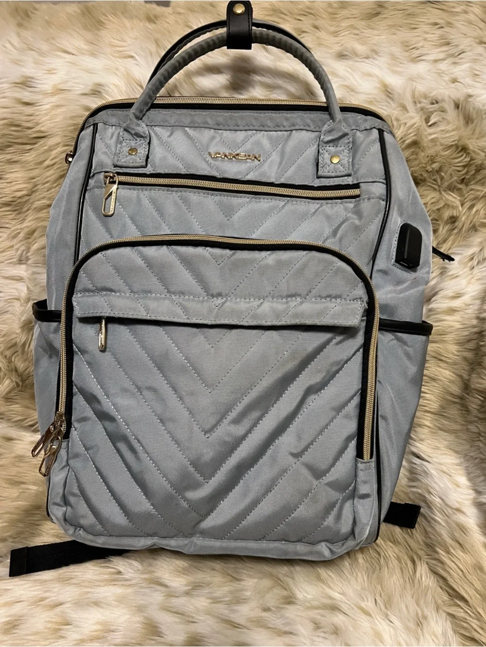 Vankean Backpack: Quilted Light Blue Backpack Tote for Women